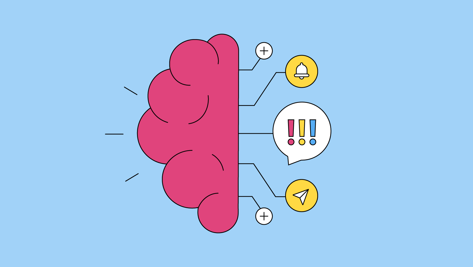 An image showing a mind with too many notifications and too much commotion